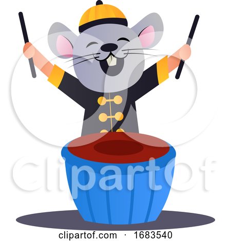 Cartoon Chinese Mouse Playing Drums by Morphart Creations