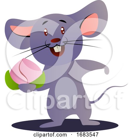 Cartoon Chinese Mouse Holding Flower by Morphart Creations