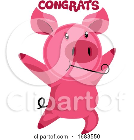 Pink Piggy Dancing Saying Congrats by Morphart Creations