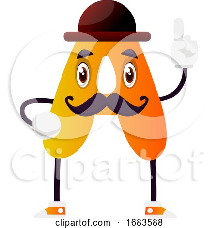 Orange Letter a with Mustache and Hat by Morphart Creations