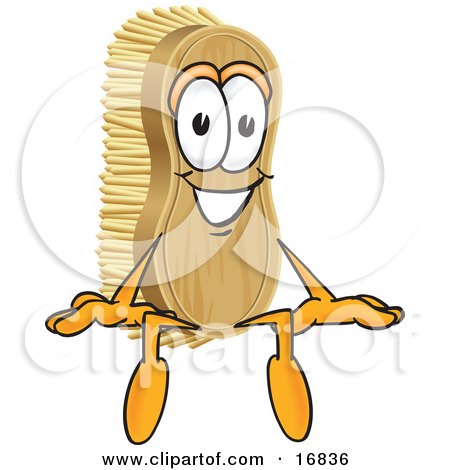 Clipart Picture of a Scrub Brush Mascot Cartoon Character Sitting by Toons4Biz