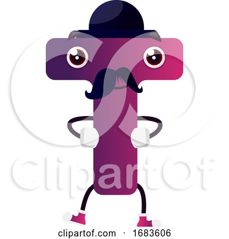 Purple Letter T Wiyh Black Mustache and Hat by Morphart Creations