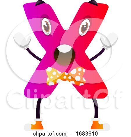 Pink Cartoon Letter X with Yellow Bowtie by Morphart Creations