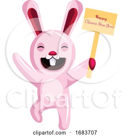 Bunny Holding a Sign Chinese New Year Illustration by Morphart Creations