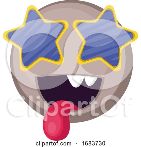 Grey Happy Emoji Face with Star Shaped Sunglasses Illustration by Morphart Creations