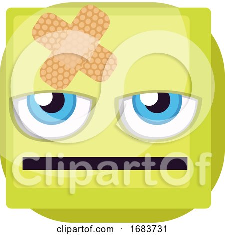 Bored Green Square Emoji Face with Bandaid Illustration by Morphart Creations