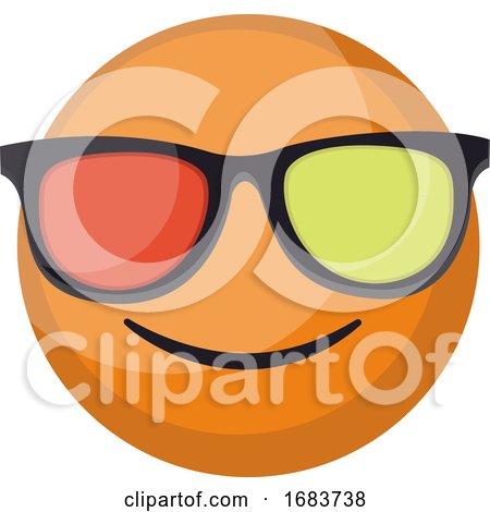 Round Orange Smilling Emoji Face with Sunglasses Illustration by Morphart Creations
