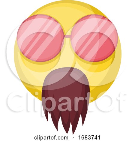 Hippie Yellow Emoji Face with Sunglasses and Beard Illustration by Morphart Creations