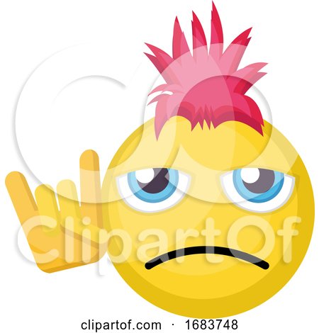 Sad Punk Emoji Face with Pink Hair and Punk Sign Illustration by Morphart Creations