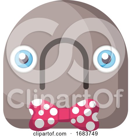 Round Grey Emoji Face with Sad Mouth and Pink Bow Illustration by Morphart Creations