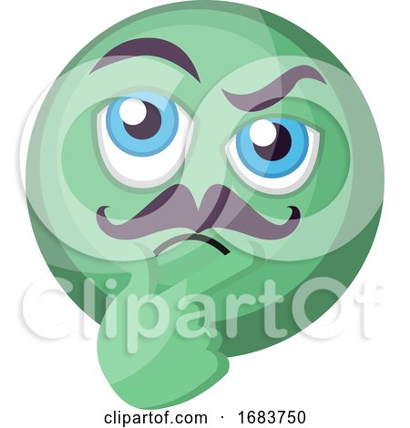 Thinking Green Emoji Face with Mustashes Ilustration on a White Backgorund by Morphart Creations