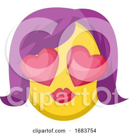 Female Face with Heart Eyes and Purple Hair Illustration by Morphart Creations