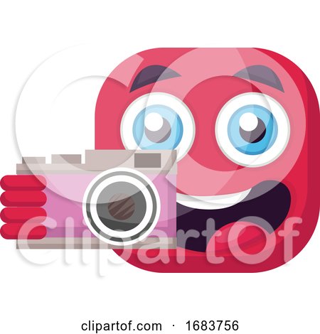 Square Deep Pink Emoji Holding a Camera Illustration by Morphart Creations