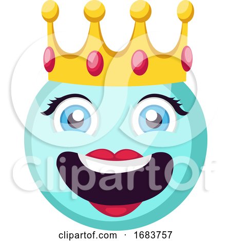 Light Blue Female Happy Emoji Face with a Crown Illustration by Morphart Creations
