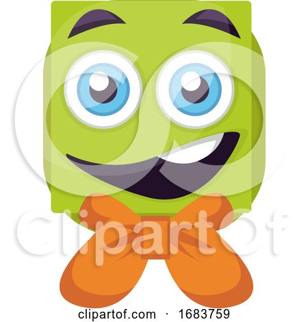 Green Square Emoji Face with Orange Bow Illustration by Morphart Creations