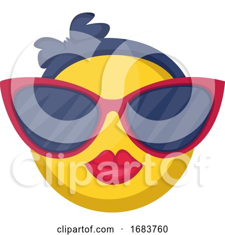 Round Female Emoji Yellow Face with Pink Lips and Big Sunglasses Illustration by Morphart Creations