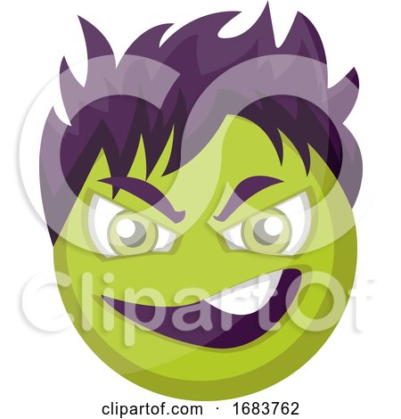 Evil Green Emoji Face with Purple Hair Illustration by Morphart Creations