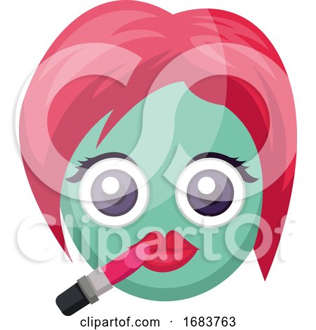 Round Blue Female Emoji Face Putting on Lipstick Illustration by Morphart Creations