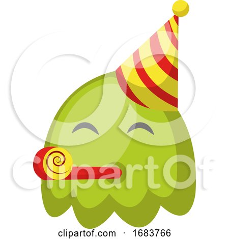 Cute Green Monster Emoji with Birthday Hat Illustration by Morphart Creations