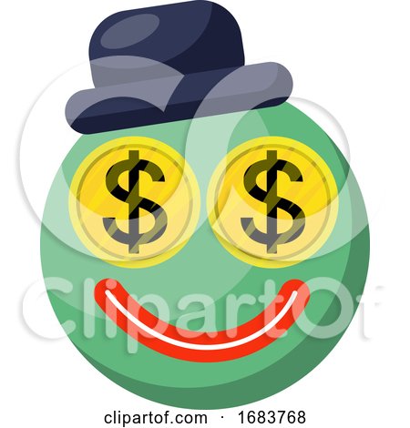 Blue Round Emoji Face with Dollar Eyes and Hat Illustration by Morphart Creations