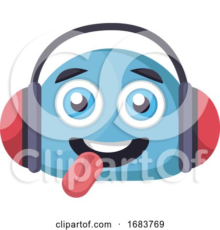 Blue Happy Emoji Face with Headphones Illustration by Morphart Creations