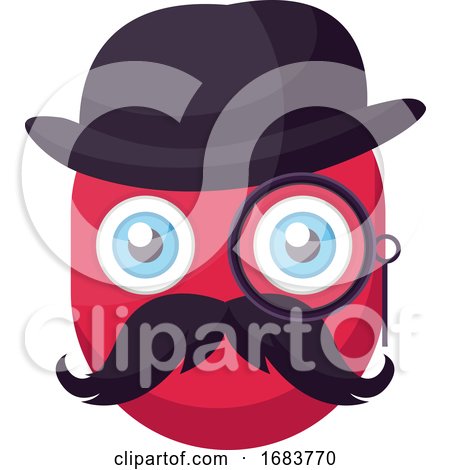 Deep Pink Old Emoji Face with Hat Mustashes and Monocular Illustration by Morphart Creations