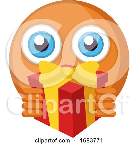 Round Orange Emoji Holding a Present Illustration by Morphart Creations