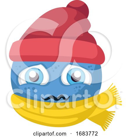 Blue Sick Emoji with Red Hat and Yellow Scarf Illustration by Morphart Creations