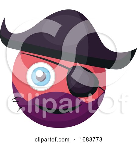 Pirate Pink Round Emoji with Eye Patch and Pirate Hat Illustration by Morphart Creations
