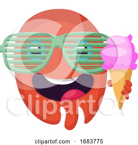Round Red Emoji Face with Sunglasses Holding an Icecream Illustration by Morphart Creations