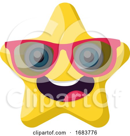 Cute Yellow Star Emoji with Pink Sunglasses Illustration by Morphart Creations
