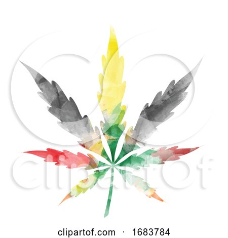 Jamaican Colored Watercolor Cannabis Leaf by Domenico Condello