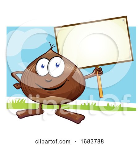 Chestnut Cartoon with Signboard on Color Background by Domenico Condello