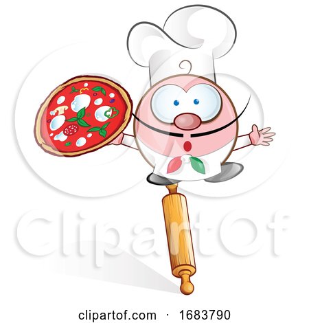 Fun Pizza Chef Cartoon on Rolling Pin by Domenico Condello