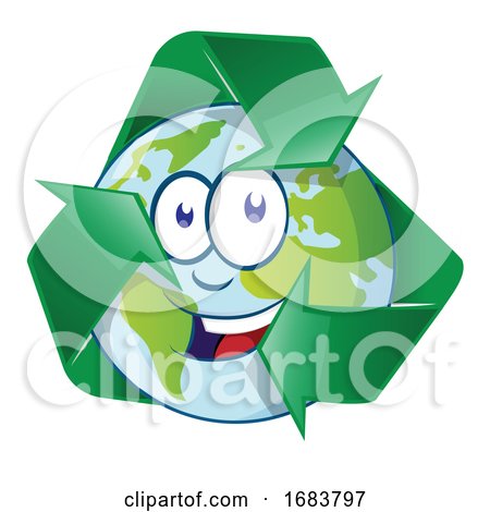 Planet Earth Cartoon Character on Recycling Symbol by Domenico Condello