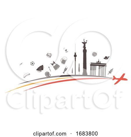 Germany Silhouette Icon on Flag and Airplane by Domenico Condello