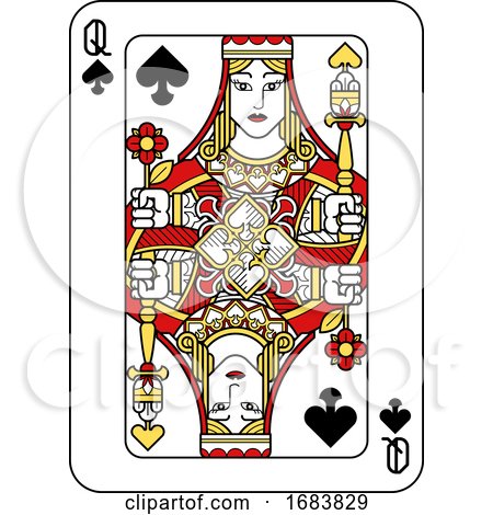Playing Card Queen of Spades Red Yellow and Black by AtStockIllustration