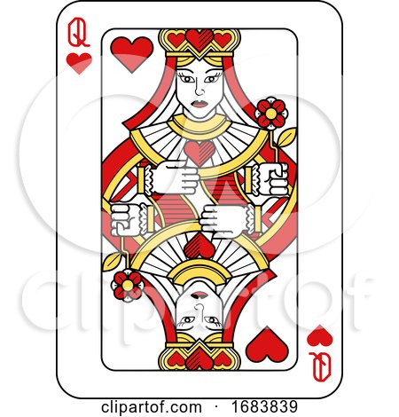 Playing Card Queen of Hearts Red Yellow and Black by AtStockIllustration