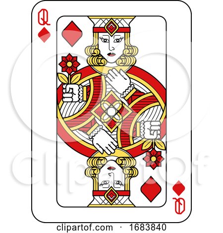 Playing Card Queen Diamonds Red Yellow and Black by AtStockIllustration