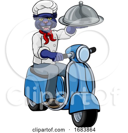 Panther Chef Scooter Delivery Mascot by AtStockIllustration