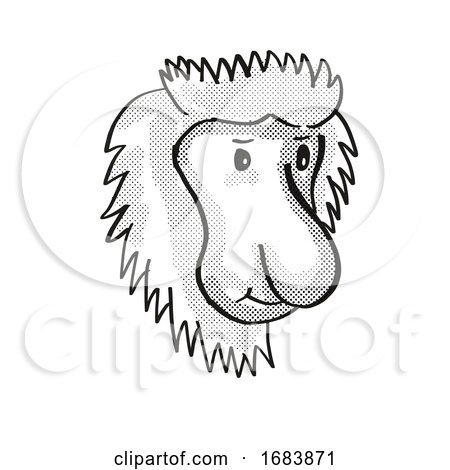 Proboscis Monkey Endangered Wildlife Cartoon Mono Line Drawing by patrimonio