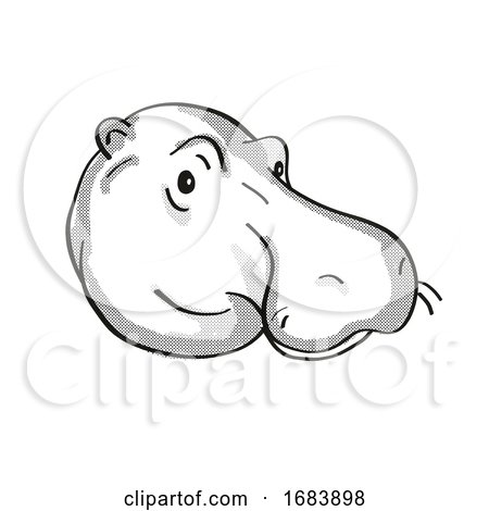 Common Hippopotamus or Hippopotamus Amphibius Endangered Wildlife Cartoon Mono Line Drawing by patrimonio