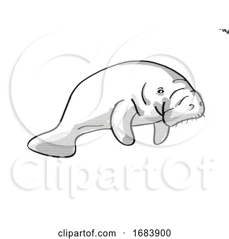 Manatee or Sea Cow Endangered Wildlife Cartoon Mono Line Drawing by patrimonio