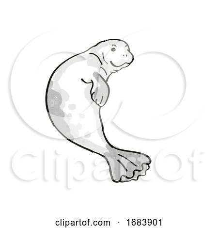 Hawaiian Monk Seal Endangered Wildlife Cartoon Mono Line Drawing by patrimonio