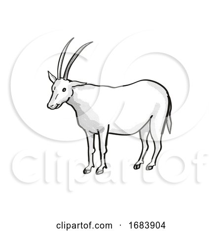 Scimitar Oryx or Scimitar-horned Oryx Endangered Wildlife Cartoon Mono Line Drawing by patrimonio