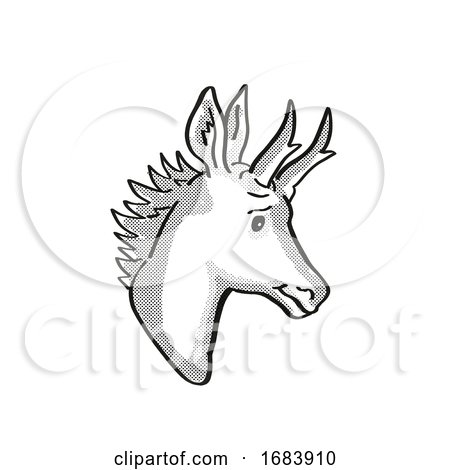 Pronghorn Antelope Endangered Wildlife Cartoon Mono Line Drawing by patrimonio