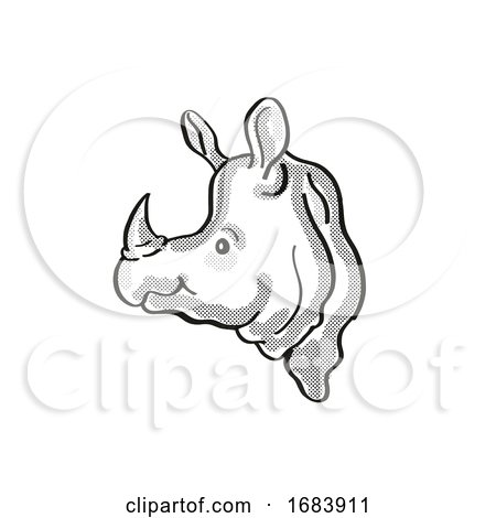 Greater One-horned Rhino or Indian Rhino Endangered Wildlife Cartoon Mono Line Drawing by patrimonio