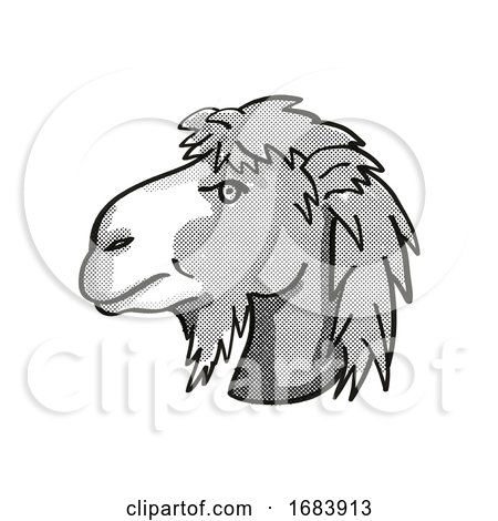 Bactrian Camel or Camelus Bactrianus Endangered Wildlife Cartoon Mono Line Drawing by patrimonio