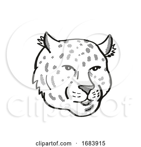 Amur Leopard Endangered Wildlife Cartoon Mono Line Drawing by patrimonio