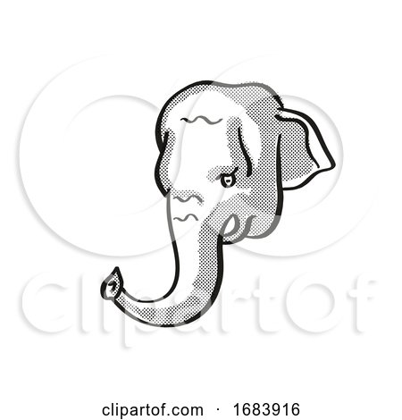 Borneo Elephant Endangered Wildlife Cartoon Mono Line Drawing by patrimonio